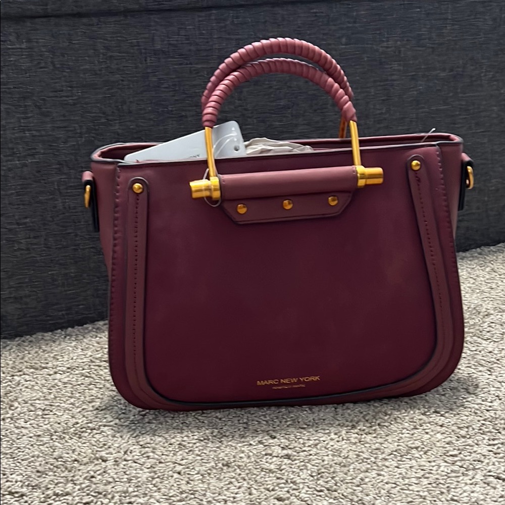Marc New York Red Satchel with Gold Accents and Braided Handle